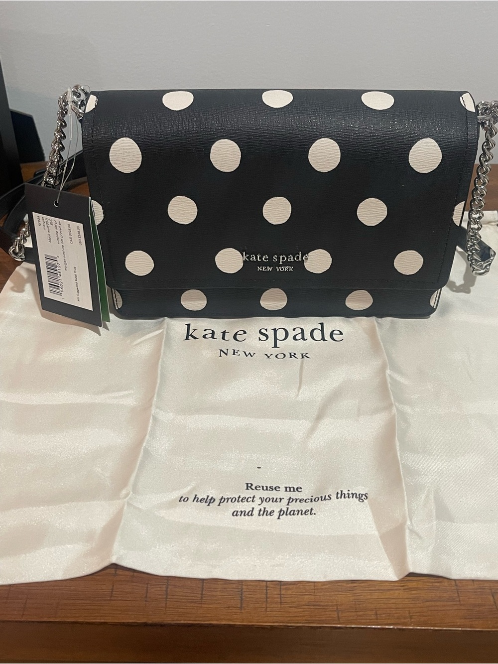 kate spade Black and White Polka Dot Chain Crossbody